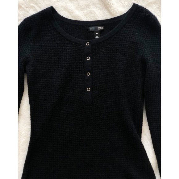 NWT Aqua Black Cashmere Henley Waffle Sweater - XS - Picture 3 of 7